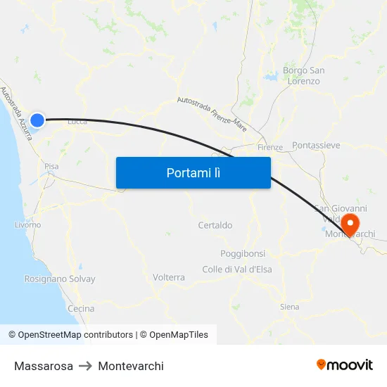 Massarosa to Montevarchi map