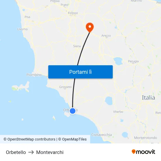 Orbetello to Montevarchi map