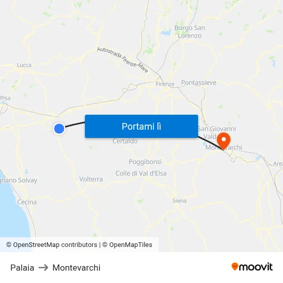 Palaia to Montevarchi map