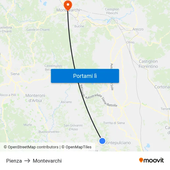 Pienza to Montevarchi map