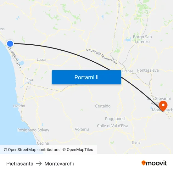 Pietrasanta to Montevarchi map