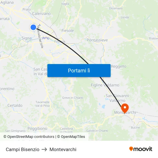 Campi Bisenzio to Montevarchi map