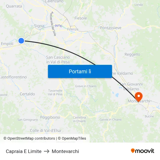 Capraia E Limite to Montevarchi map