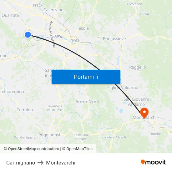 Carmignano to Montevarchi map