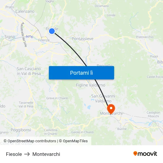 Fiesole to Montevarchi map