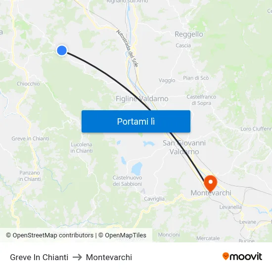 Greve In Chianti to Montevarchi map