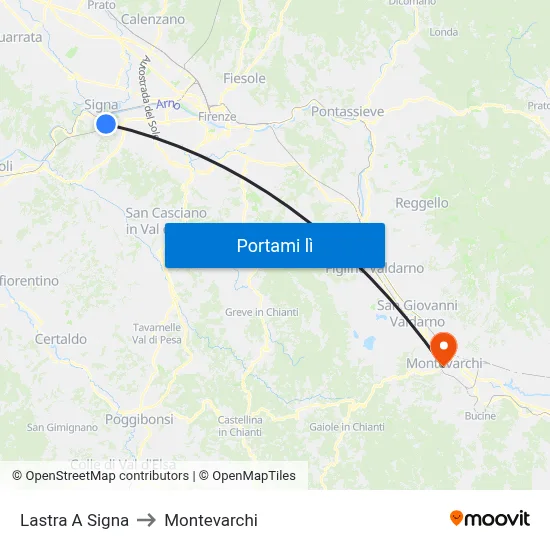 Lastra A Signa to Montevarchi map