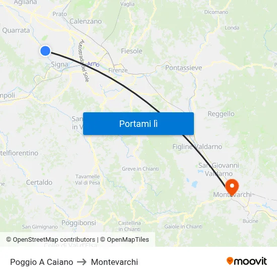 Poggio A Caiano to Montevarchi map