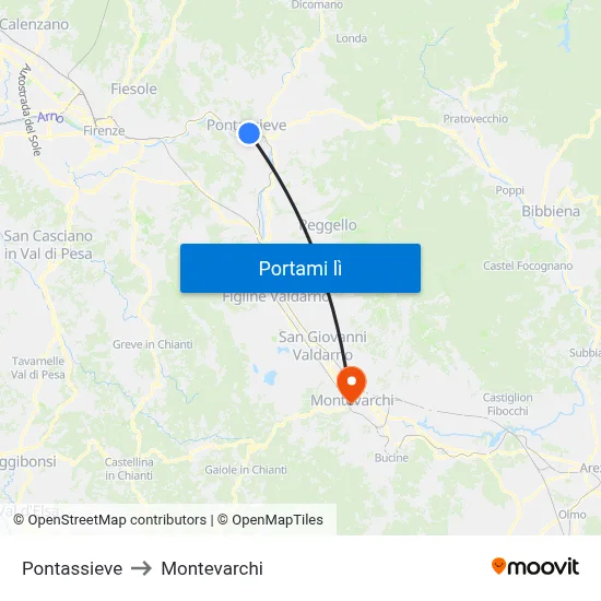 Pontassieve to Montevarchi map
