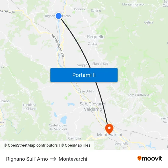 Rignano Sull' Arno to Montevarchi map