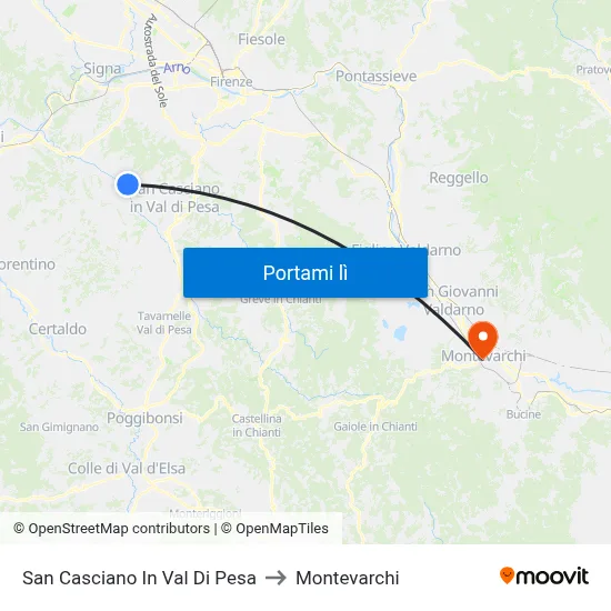 San Casciano In Val Di Pesa to Montevarchi map