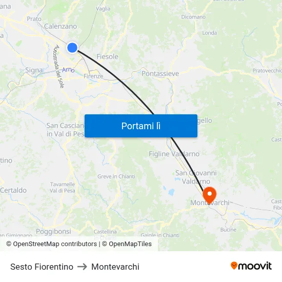 Sesto Fiorentino to Montevarchi map