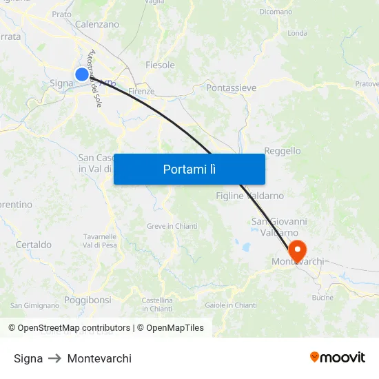 Signa to Montevarchi map