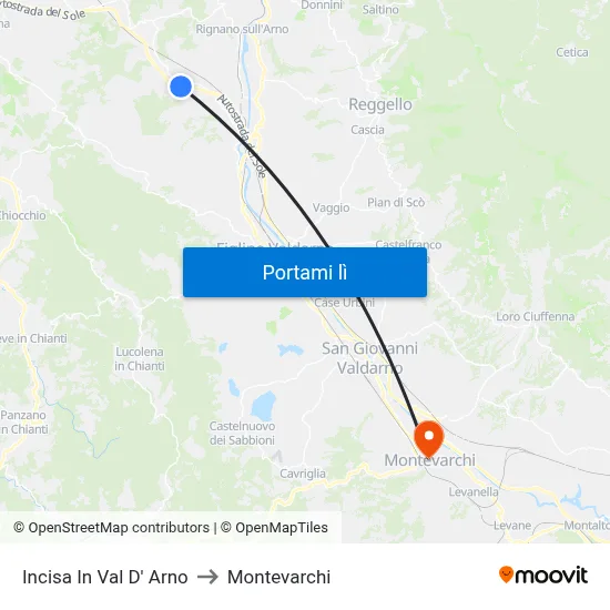 Incisa In Val D' Arno to Montevarchi map