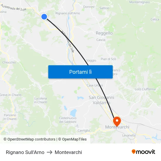 Rignano Sull'Arno to Montevarchi map