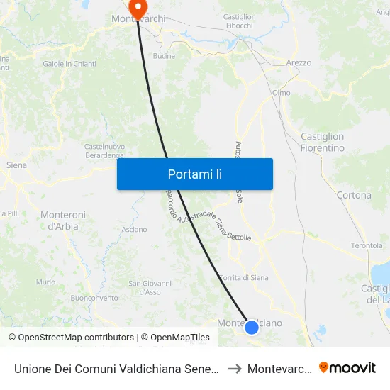 Unione Dei Comuni Valdichiana Senese to Montevarchi map