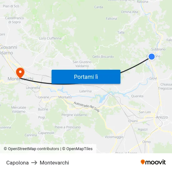 Capolona to Montevarchi map