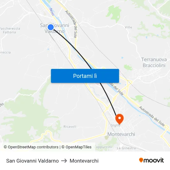 San Giovanni Valdarno to Montevarchi map