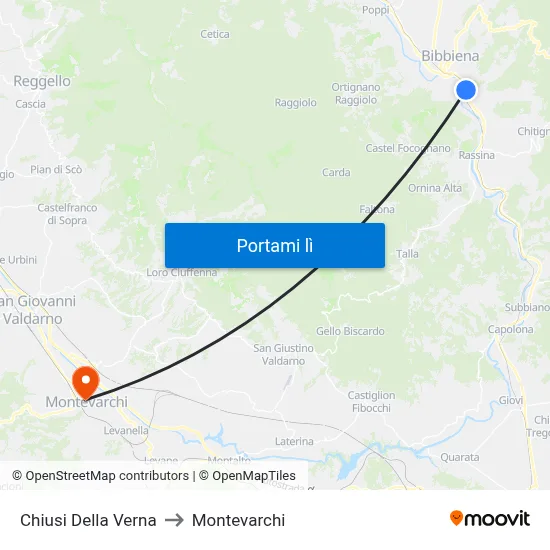 Chiusi Della Verna to Montevarchi map
