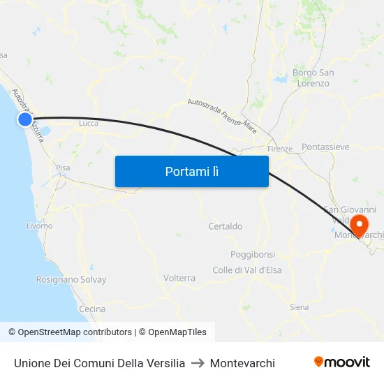 Unione Dei Comuni Della Versilia to Montevarchi map