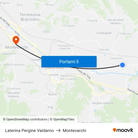 Laterina Pergine Valdarno to Montevarchi map