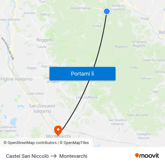 Castel San Niccolò to Montevarchi map