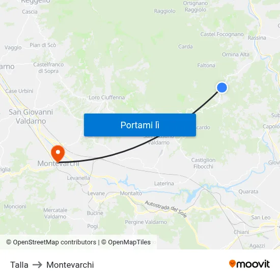 Talla to Montevarchi map