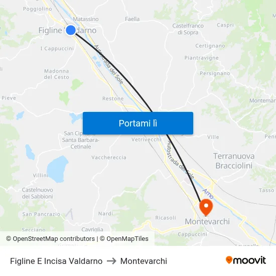 Figline E Incisa Valdarno to Montevarchi map
