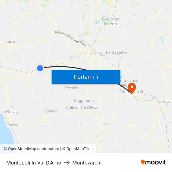 Montopoli In Val D'Arno to Montevarchi map