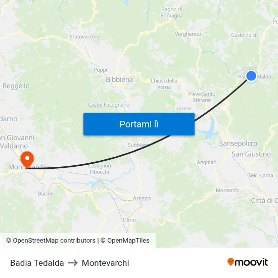 Badia Tedalda to Montevarchi map