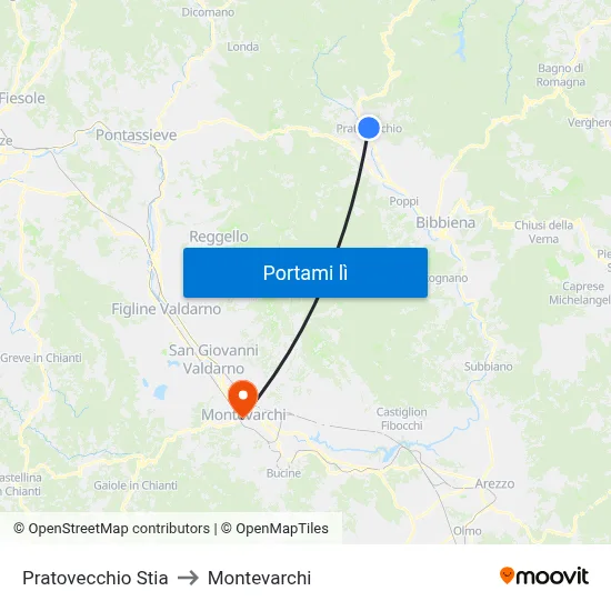 Pratovecchio Stia to Montevarchi map