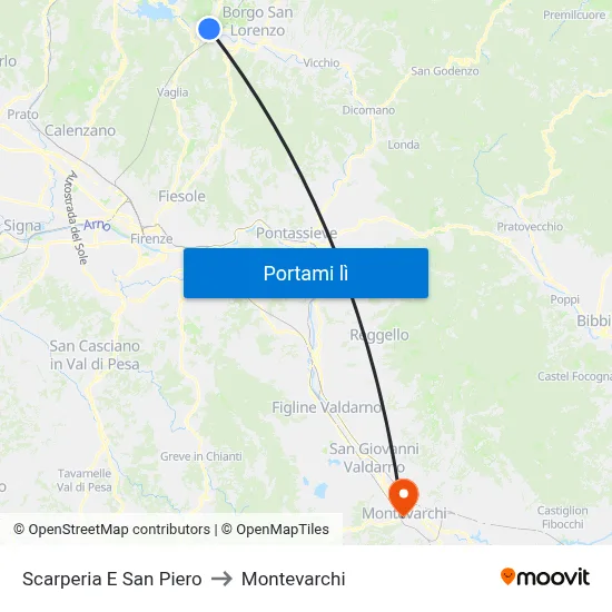 Scarperia E San Piero to Montevarchi map
