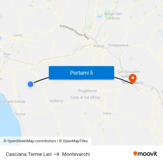 Casciana Terme Lari to Montevarchi map