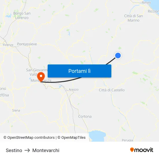 Sestino to Montevarchi map