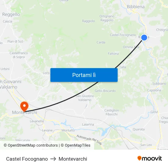Castel Focognano to Montevarchi map