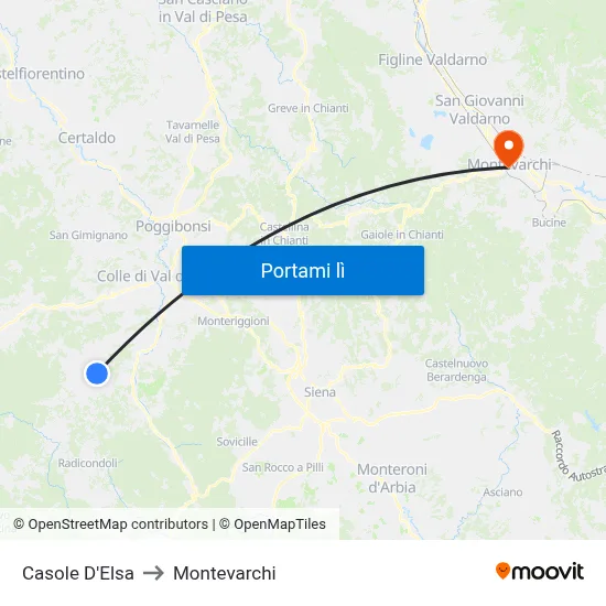 Casole D'Elsa to Montevarchi map