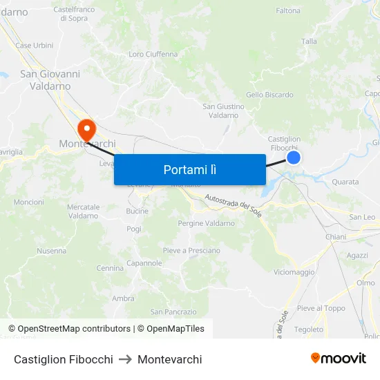 Castiglion Fibocchi to Montevarchi map