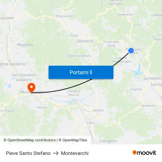Pieve Santo Stefano to Montevarchi map