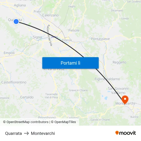 Quarrata to Montevarchi map