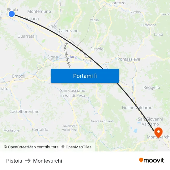 Pistoia to Montevarchi map