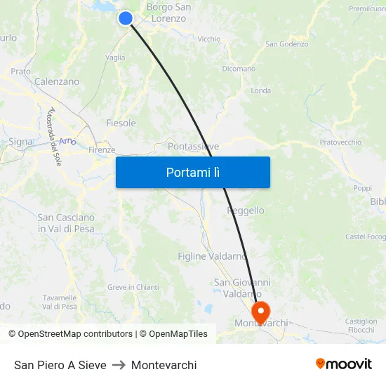 San Piero A Sieve to Montevarchi map