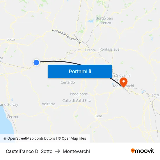 Castelfranco Di Sotto to Montevarchi map