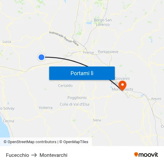 Fucecchio to Montevarchi map