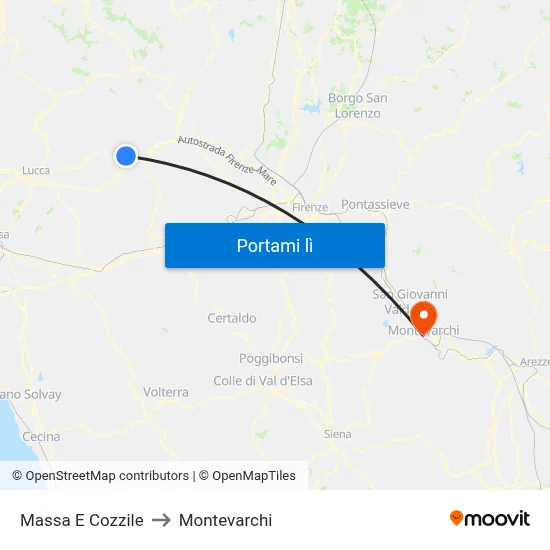Massa E Cozzile to Montevarchi map