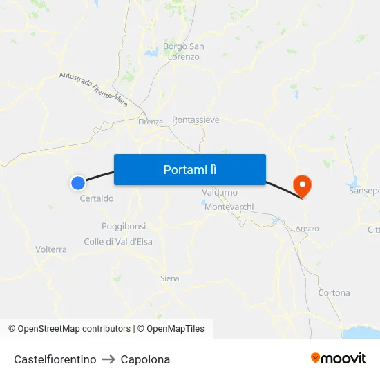 Castelfiorentino to Capolona map