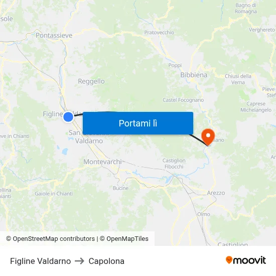 Figline Valdarno to Capolona map