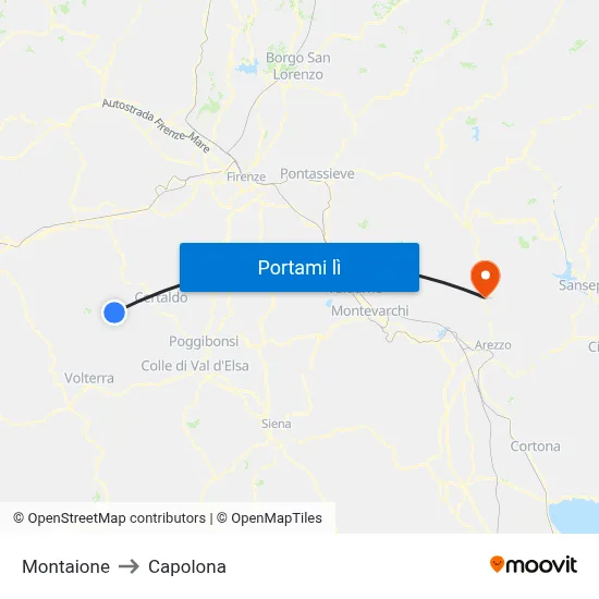 Montaione to Capolona map