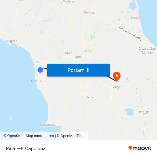 Pisa to Capolona map