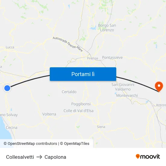 Collesalvetti to Capolona map