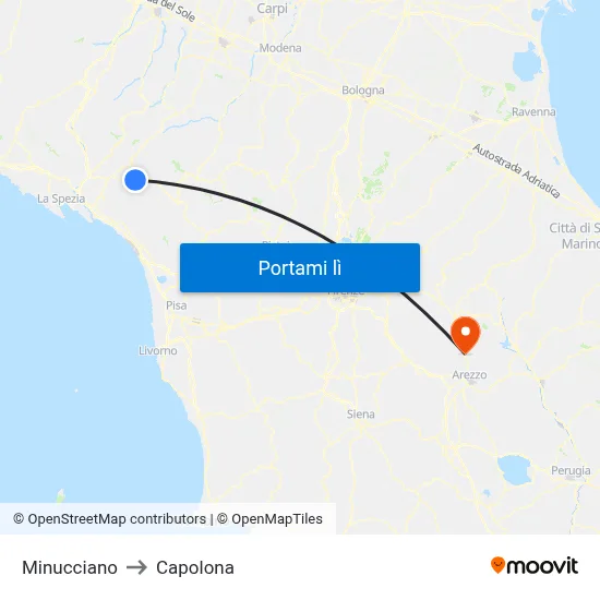 Minucciano to Capolona map